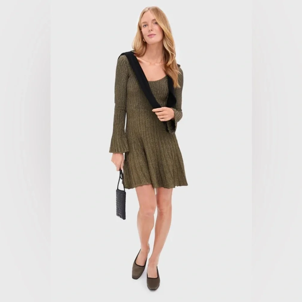 STAUD RAQUEL DRESS METALLIC GOLD LONG SLEEVE SIZE XS NWT 395$ - Picture 6 of 9